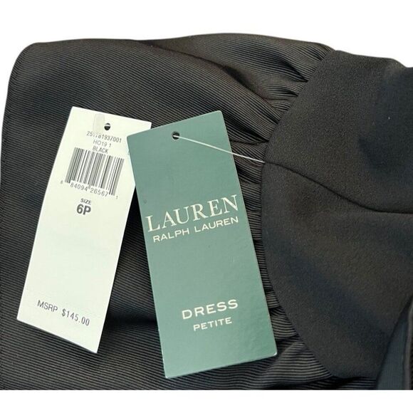 Lauren Ralph Lauren 6 Petite Size 6P Black Shift Dress Bell Ruffle Cuff NWT - Picture 5 of 7